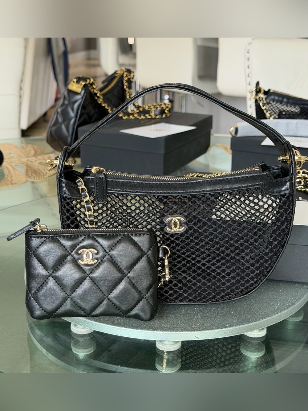 Promotional Black and Gold Mesh logo Bag BNIB
